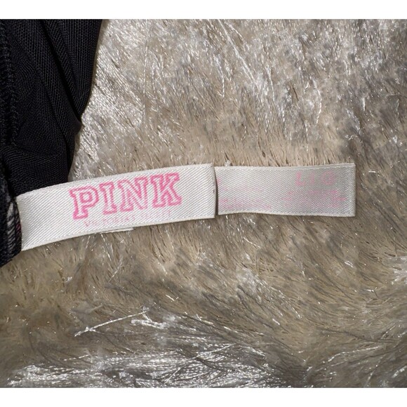 Victoria's Secret PINK Black Sports Bra Dog Logo Mesh Racerback Athleisure Top - Picture 7 of 9